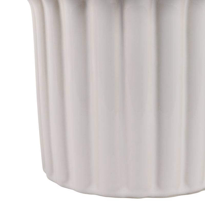Stoneware Planter Set With Sculpted Rim And Vertical Ridged Texture, Decorative Fluted Detailing And Glossed Ceramic Body For Display And Accent Decor, Set Of 2