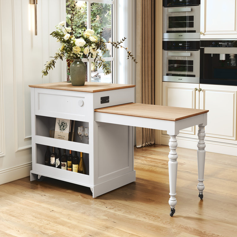 Îlot de cuisine 78,74 po en bois massif avec table de salle à manger extensible et rangement, chariot de cuisine mobile avec roues verrouillables
