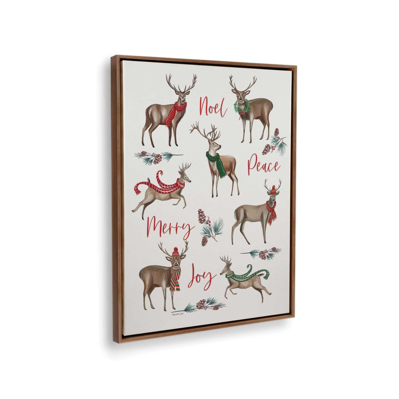 «Merry Reindeers» par Elizabeth Tyndall, reproduction d'art, L 30 x H 40, Brun, Toile avec cadre