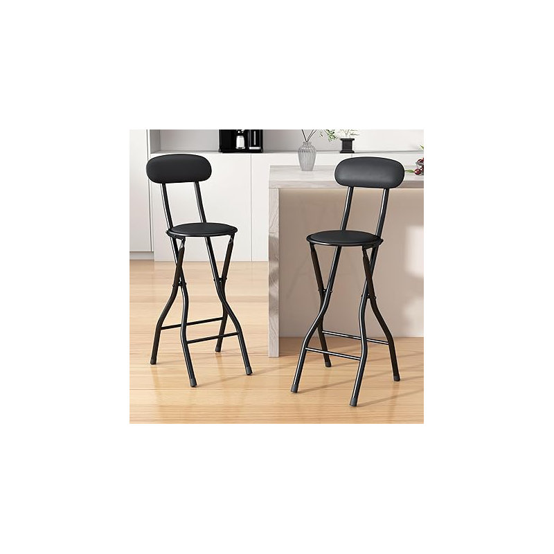 Upholstered Counter Stool with Metal Frame, Black