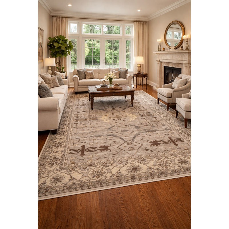 Tapis oriental gris en laine noué à la main 11 pi 9 po x 17 pi 6 po
