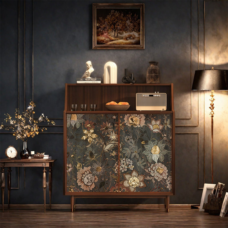 Armoire de rangement décorative en bois de noyer