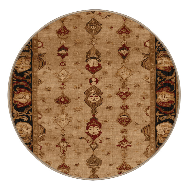 Tapis brun français lavable à la machine, Rond 3 pi