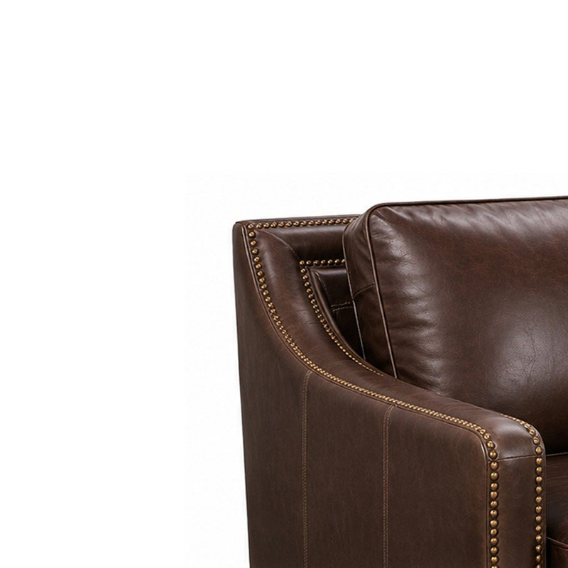 Asmunn 81" Top Grain Leather Sloped Arm Sofa, Chocolate