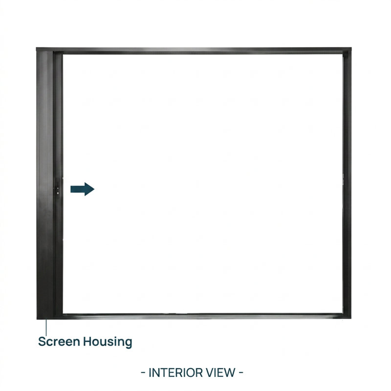 96 in. x 96 in. Left to Right Matte Black Aluminum Sliding Retractable Screen Door With Quick Latch, 96" H x 96" W