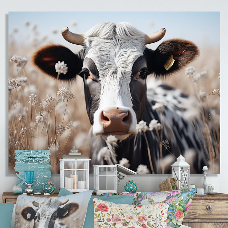 Vache fleur pâturée, reproduction d'art sur toile, H 34 po x l 44 po x P 1,5 po, Toile tendue