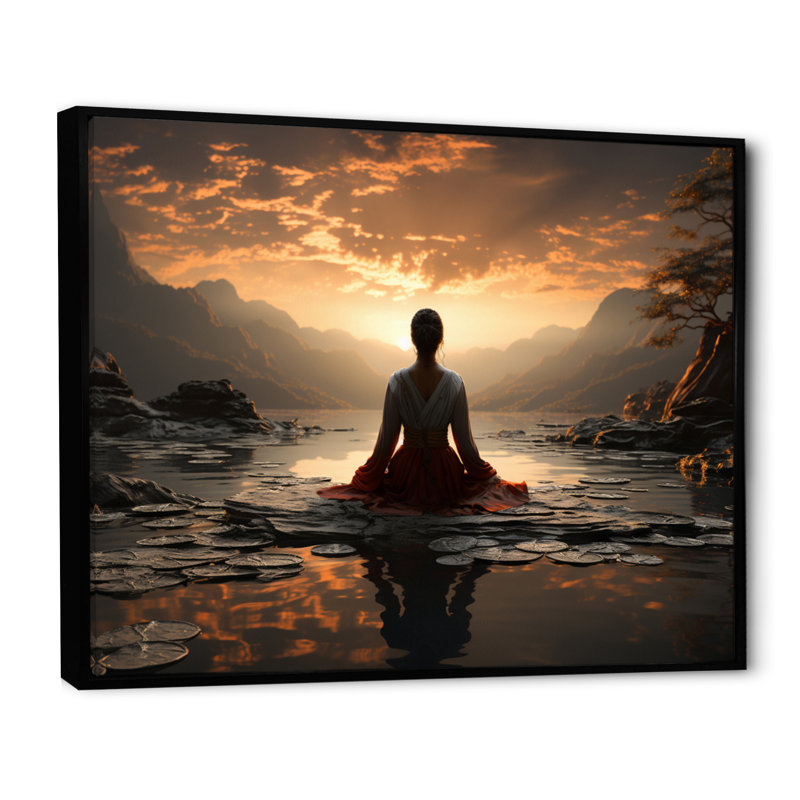 «Black Peach Meditation Eernal Now», reproduction d'art sur toile encadrée, H 34 po x l 44 po x P 1,5 po, Cadre flottant noir