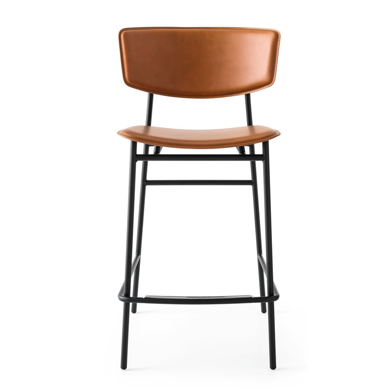Fifties Upholstered Stool with Metal Frame, Melange Cognac