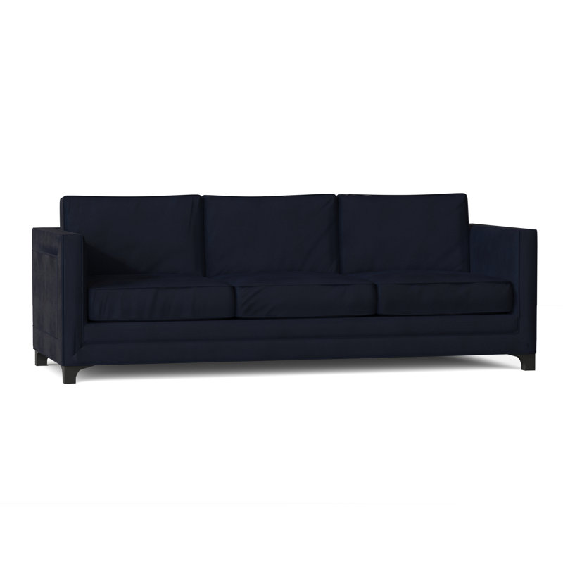 Canapé à accoudoirs carrés en mélange de polyester 95 po Manhattan avec coussins réversibles Manhattan, Velours bleu, Noir