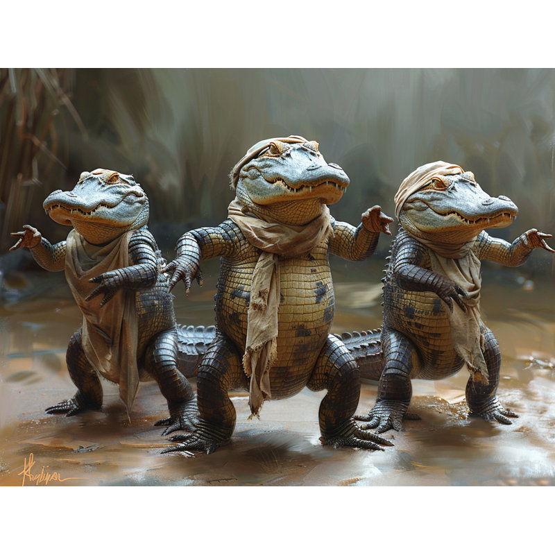 Tapisserie murale «Alligator Trio» - œuvre d'art_12947, H 88 po x l 104 po