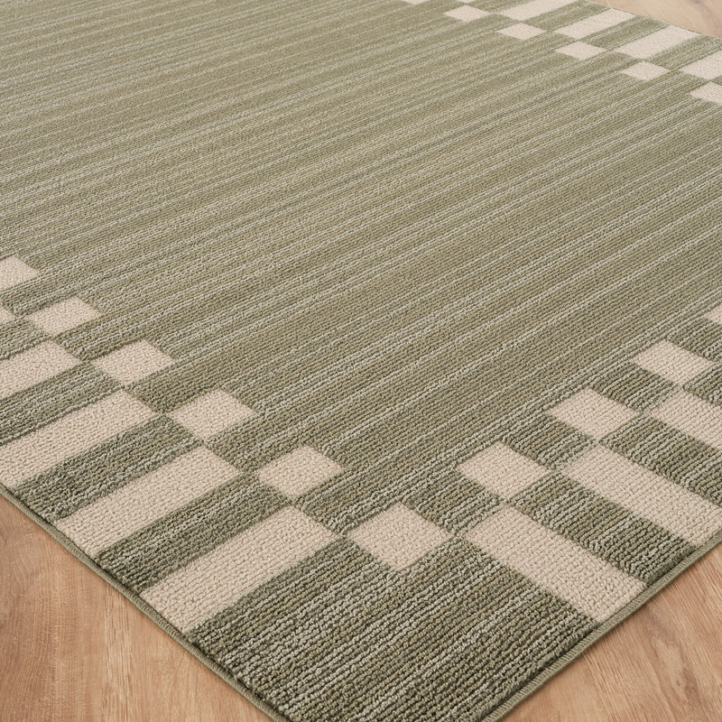 Fifth Avenue Check Border Rug, Olive,Off-White, Rectangle 152 x 225 cm