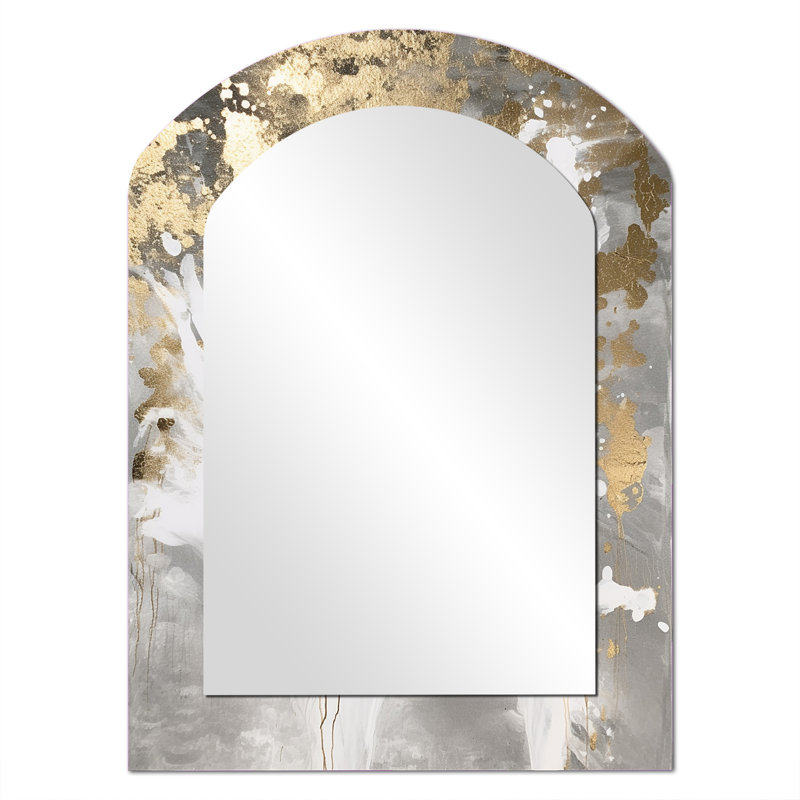White And Gold Modern Abstract II - Abstract Painting Modern Wall Mirror In Asymmetrical Shapes, 34'' x 25''