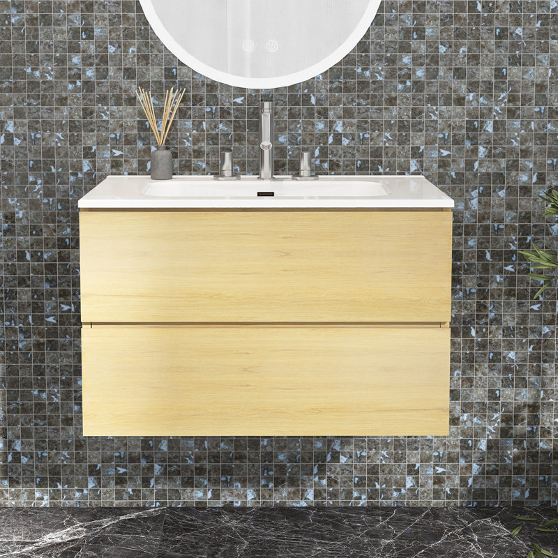 Meuble-lavabo simple 30 po avec plateau en céramique Abiba, Chêne