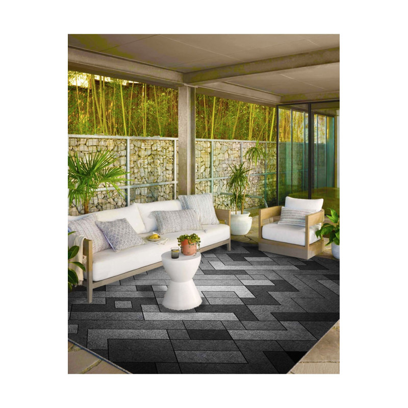 Tapis noir lavable à motif géométrique multicolore, Tapis de couloir 2 pi 6 po x 9 pi 10 po inclus