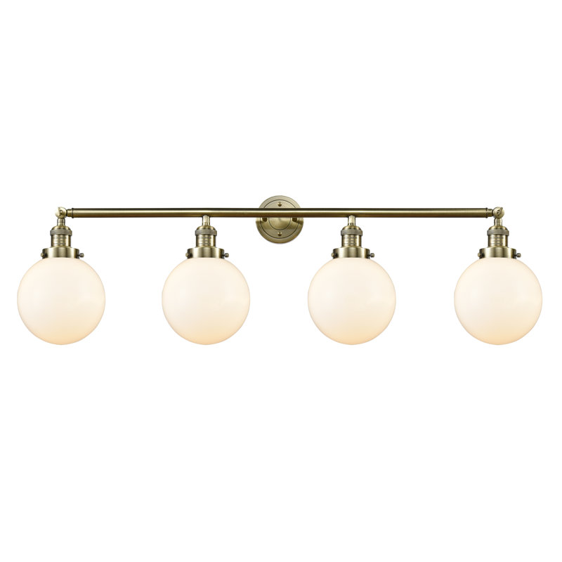 Clementina 4 - Light Dimmable Vanity Light, 3.5 Watt Vintage LED Bulb, Matte White Cased, Antique Brass