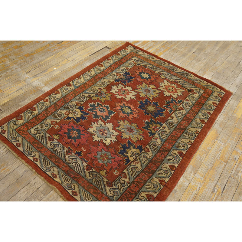 Rustic Antique Caucasian Tribal Floral Pattern Seychour Rug
