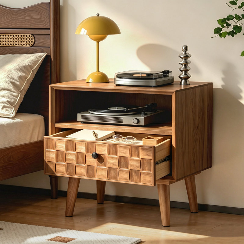 Table de chevet 21,89 po Mid-Century, Chêne