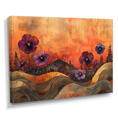 «Pansies Farm Landscape On Wood River I - Pansies», reproduction sur toile