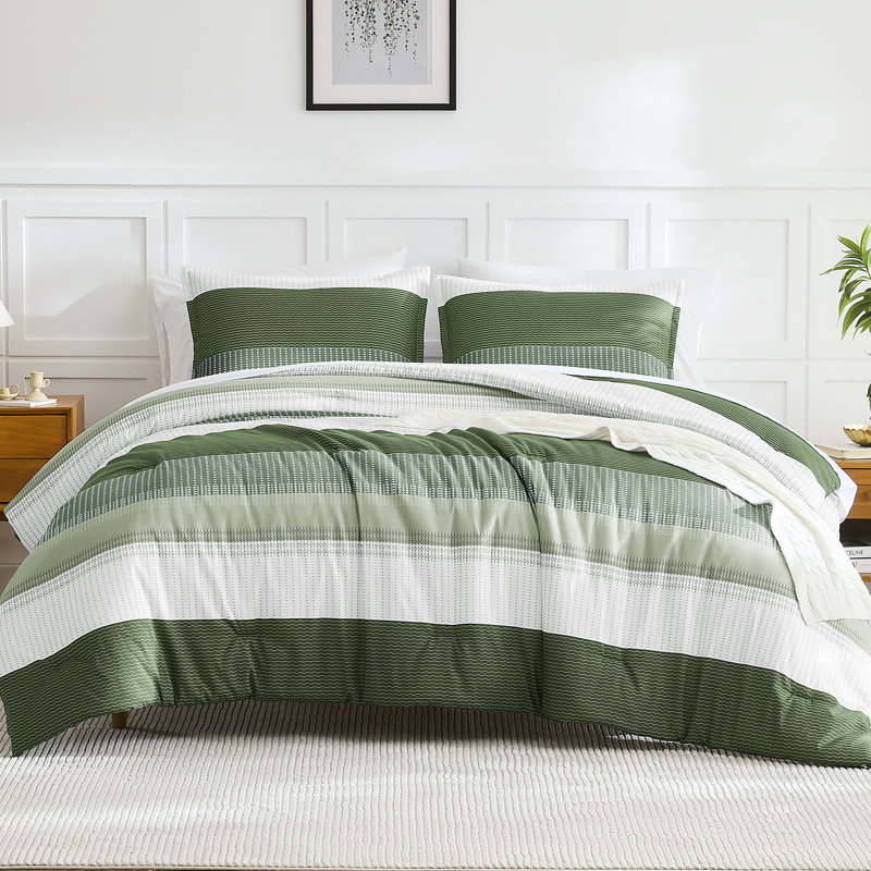 Andency Comforter Set, Lightweight Colorblock Stripes Bedding Comforter Set, Fluffy Down Alternative Bed Set, Mineral Blue, California King