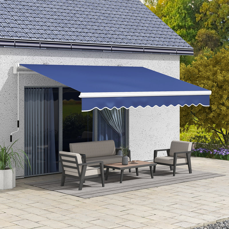 Outsunny 155.5'' W x 59.75'' D Polyester Cover Retractable Patio Awning, Dark Blue