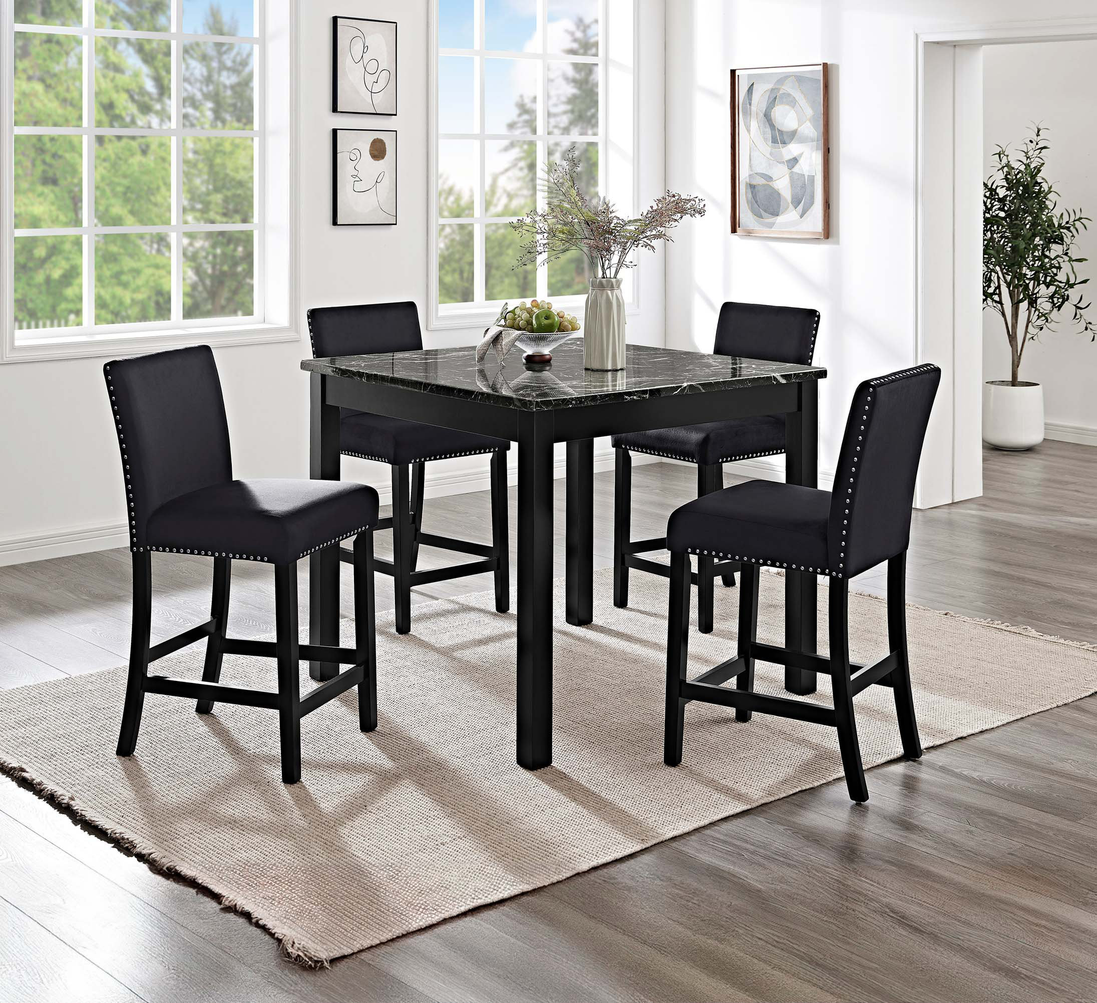 Red Barrel Studio® 5Pc Counter Height Dining Set Square Faux Marble ...