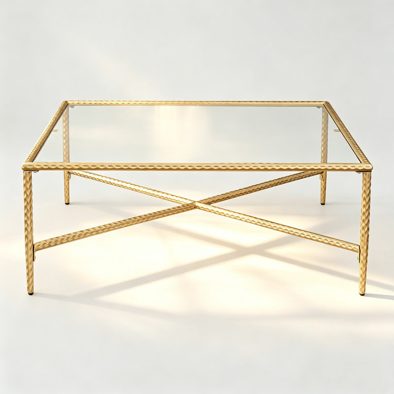 Four Legs Coffee Table Metal Frame Glass Top center table 100x100cm