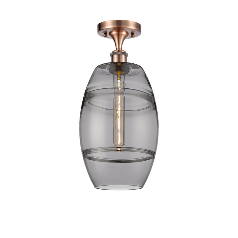 Plafonnier semi-encastré 1 lumière Ballston - Abiagael, Cuivre antique, Gris fumée clair, H 11,13 po x l 8 po x P 8 po