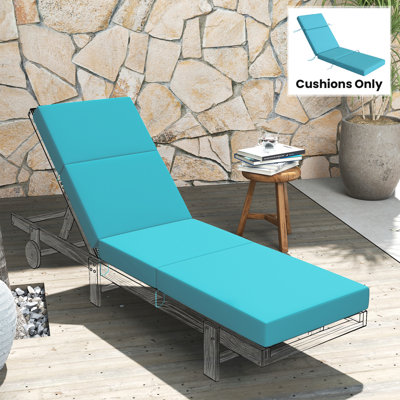 Coussin de chaise longue, coussins de chaise longue d'extérieur de 4 po d'épaisseur avec attaches antidérapantes, remplacement de chaise longue imperméable et résistante à la décoloration, 26 po x 80 po, bleu marine