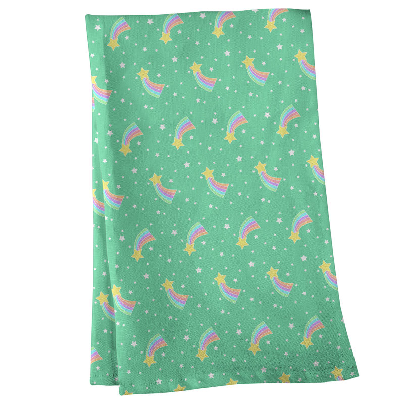 Serviette à thé à motif filant stars, Sergé de coton, Vert