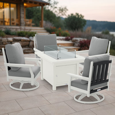 Cortina 25"(H) x 45"(W) Rectangle Fire Pit Table with Aspen Rock-Swivel Chair, (5-Piece)