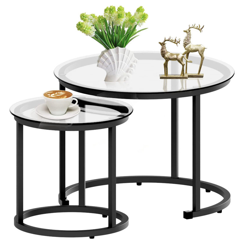 Glass Top Nesting Coffee Table, Black