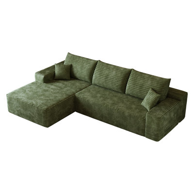 Canapé modulaire 107 po avec méridienne en L 107 po, canapé modulaire moderne avec assise profonde, canapé rembourré pour la chambre à coucher du salon, aucun assemblage requis, (tissu en velours côtelé moelleux), vert