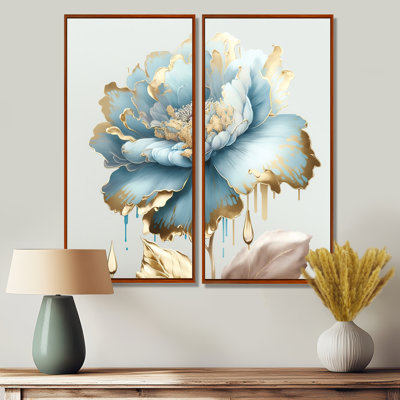 «Chic Blue Blooming Flower III», art mural traditionnel sur toile 2 pièces