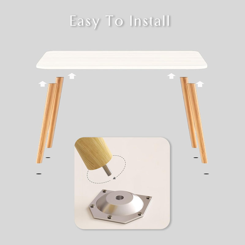 White and Natural Wood Small Coffee Table with Conical Legs