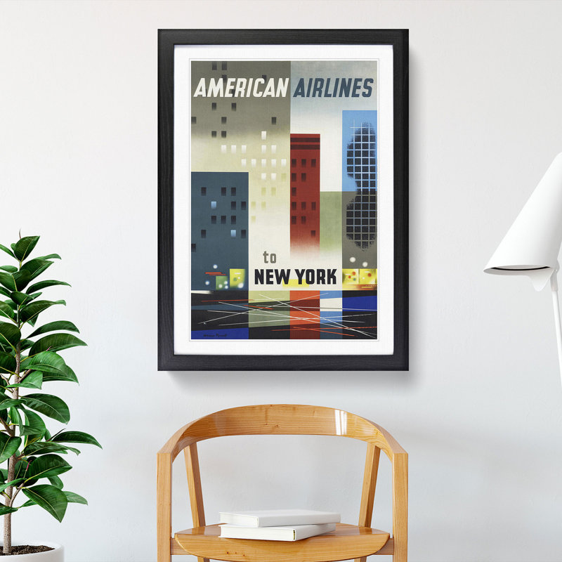 Vintage Travel New York - Picture Frame Graphic Art, 36cm H x 27cm W x 2cm D, Black