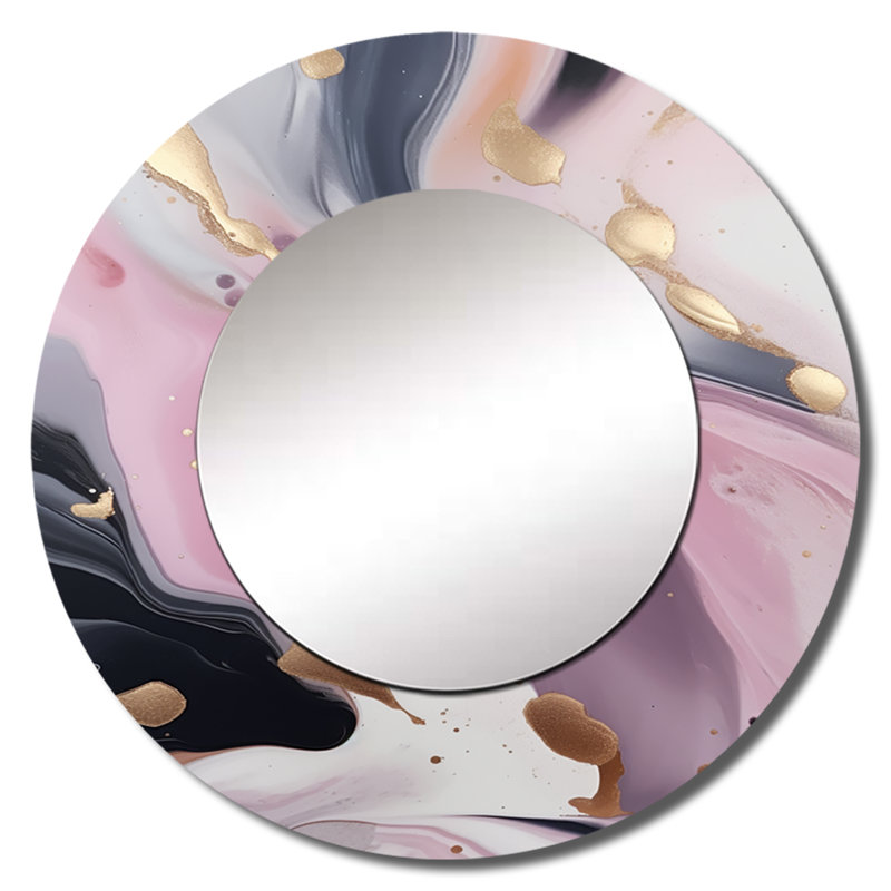 Miroir en marbre rose et doré Onora, 36 po x 36 po