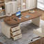 Bureau rectangulaire à 3 tiroirs en bois manufacturé brun noisette + blanc beige-913377574-913377575