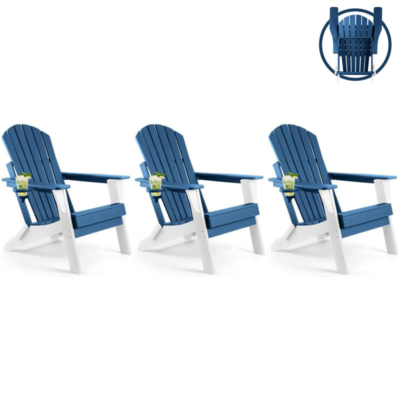 Foldable Outdoor Adirondack Chair, Blue/White