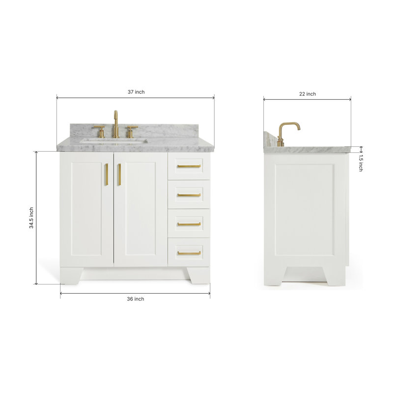 ARIEL TAYLOR 37 IN LEFT OFFSET RECTANGLE SINK VANITY, White, Rectangle, Left 