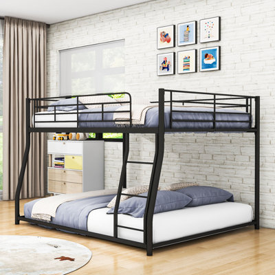 Metal Bunk Bed With Ladder And Guardrails