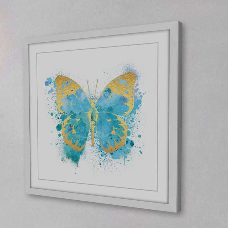 « papillon doré blue » par amanda greenwood, reproduction d’art encadrée, H 32 po x l 32 po x P 1,5 po