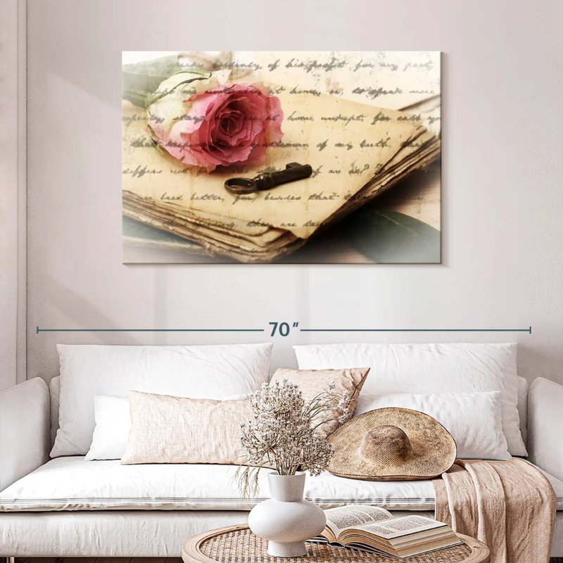 Hardie Rose On Old Letters, 30" H x 45" W