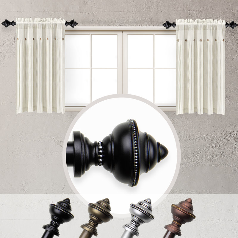 Ambo Steel Rod/ Resin Finial Adjustable 12'' to 20'' 0.63'' Single Curtain Rod, Black