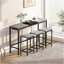 Table de salle à manger de cuisine moderne, table de pub, ensemble de table de salle à manger longue avec 3 tabourets, conception de tabouret suspendu pratique, gris et noir-233348578