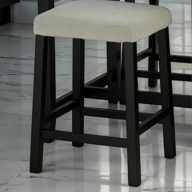 Dining Room Transitional 3pc Dining Set Gloss Table Top w Storage Shelves Side 2x Stools Black Ivory White