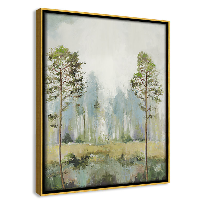 Teton Tall Green Trees II by Teton Pearce - Floater Frame Print on Canvas, 11.5" H x 9.5" W, Gold