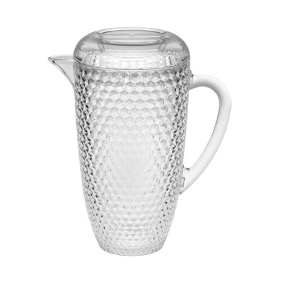 Diamond Cut Acrylic Water Pitcher with Lid, 2.5 Quart Clear Drink Jug for Lemonade and Juice