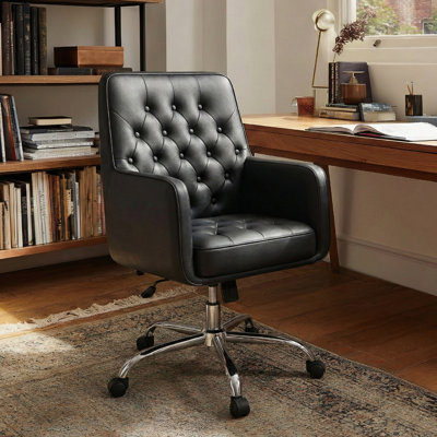 Button Tufted Faux Leather Office Task Chair with Padding by COLAMY