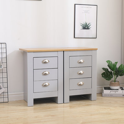 Bedroom Pair Of 2 Wooden Bedside Table Nightstand With 3 Drawers Storage Unit For Bedroom