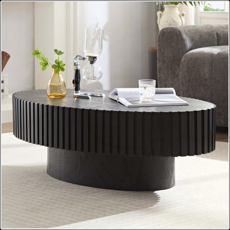 Table basse fabriquée à la main Ellipse, base robuste en piédestal de 43,7 pouces, panneau de fibres à densité moyenne pour le salon